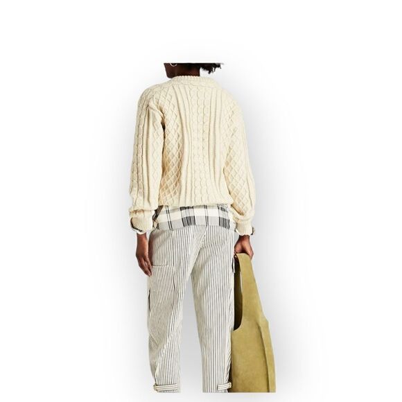 Tory Burch Cream Ivory Cable Knit Wool Fringe Pullover Sweater Women’s Size M - Picture 2 of 16